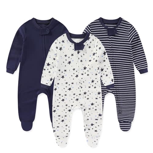 JELYLOVE Unisex Zipper Baby Footies Rompers Long Sleeve 3 Pack Infant Boy Girl Jumpsuits 0-12Months Babies Outfits