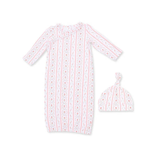Kimono Gown & Knotted Hat Set, Marnie Rosebud Stripe