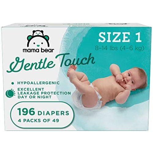 Amazon Brand - Mama Bear Gentle Touch Diapers, Hypoallergenic, Size 1, 196 Count (4 packs of 49)