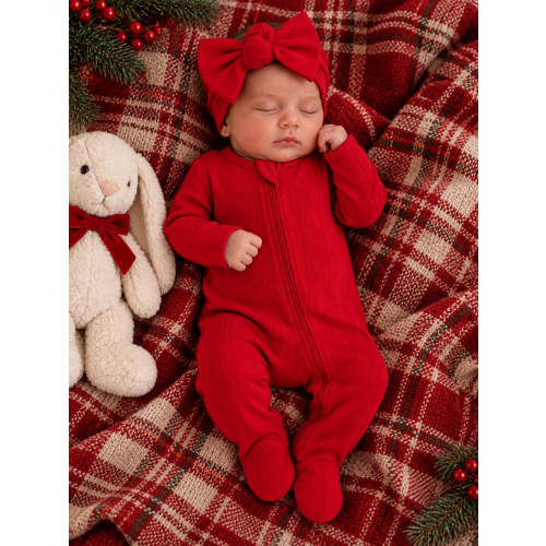 Red / Organic Pointelle 2-Way Zip Footie – SpearmintLOVE