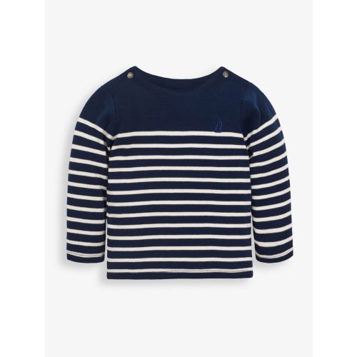 Navy Blue Ecru Cream Stripe Long Sleeved Breton Top