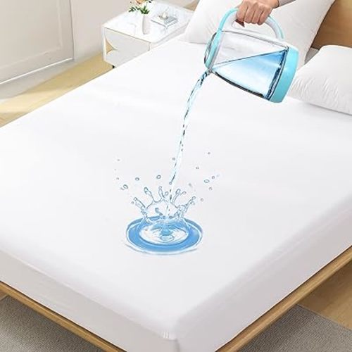 King Waterproof Mattress Protector - Noiseless, Breathable, Machine Washable Fitted Mattress Cover with Deep Pocket up to 5”-21”（White）