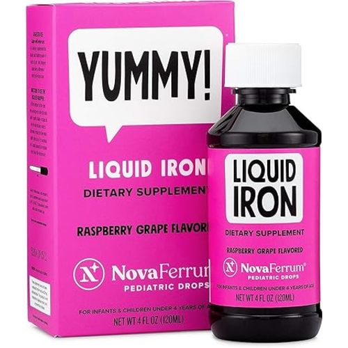 NovaFerrum Yummy 16 Fl Oz | Liquid Iron Supplement for Ages 4 & Up | 18mg of Iron/Tbsp | Gluten Free | Sugar-Free | Raspberry Grape