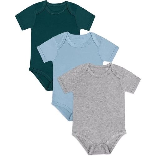 Rayon from Bamboo Short Sleeve Baby Bodysuit Infant Onesies for Boys Girls | 97% Bamboo Rayon 3% Spandex, Solid Color, Stretchable, Envelope Collar, Breathable, Easy Diaper Changes, Durable