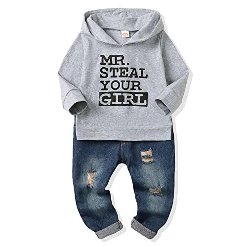 NZRVAWS Baby Boy Clothes Toddler Boy Outfit 2 3 4T 6 12 18 24 Month Fall Winter Hoodie Ripped Jeans Clothing