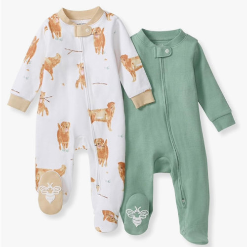Burt's Bees Baby Boys Sleep and Play PJs, 100% Organic Cotton One-Piece Zip Front Romper Jumpsuit Pajamas