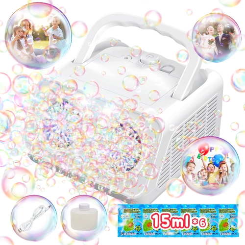 JoyStone Upgraded Bubble Machine, Automatic Bubble Machine for Kids 20000+ Bubbles Per Minute with 2 Fans, Bubble Maker for Outdoor Indoor Birthday Wedding Party, White