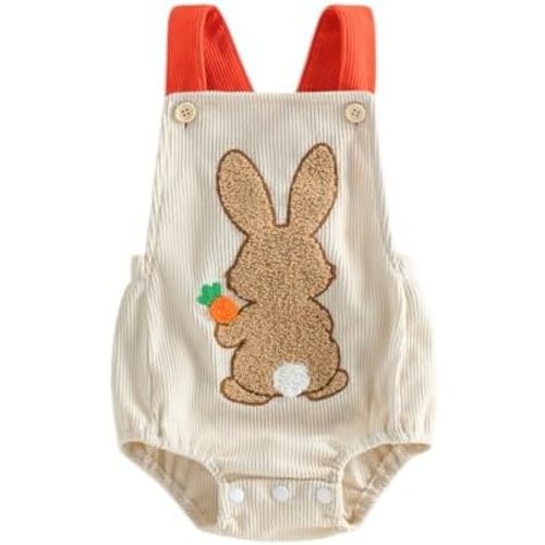 BemeyourBBs Newborn Baby Boy Girl Easter Outfit Bunny Halter Romper Jumpsuit One Piece Outfit Infant Spring Clothes