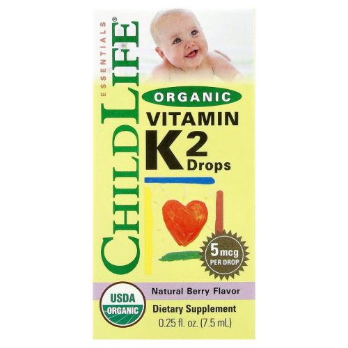 ChildLife Essentials Organic Vitamin K2 Drops, Natural Berry, 5 mcg, 0.25 fl oz (7.5 ml)