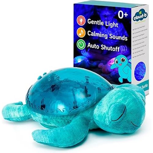 Cloud b Ocean Projector Nightlight with White Noise Soothing Sounds | Adjustable Settings and Auto-Shutoff | Tranquil Turtle - Aqua