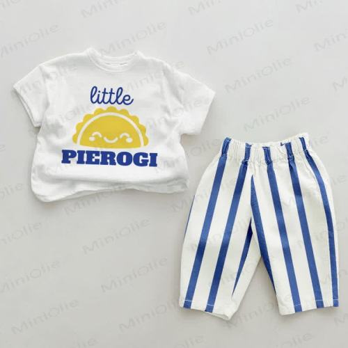 LITTLE PIEROGI Baby Blue Vertical Striped 2-piece Set