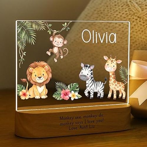 Craft & Clan Safari Night Light for Kids | Personalized Baby Night Light | Custom Name Jungle Nursery Decor, Plug-in LED Nightlight | Custom Baby Shower Gifts for Newborns, Toddlers, Boys, Girls