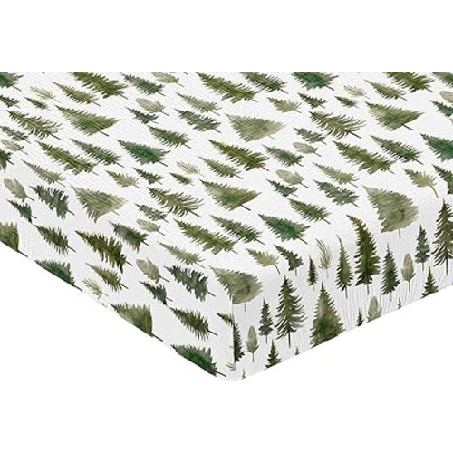 Sweet Jojo Designs Muslin Crib Sheets (Sage Green Woodland) for Baby Girls/Boys, Infant Nursery, Toddler Room - 100% Cotton Fitted Sheet Standard Size (Forest Themed Nature, Pine Tree Hunter Abstract)