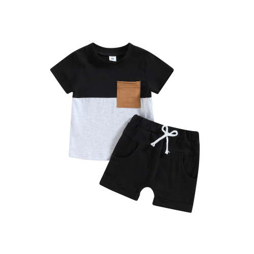 Qiylii Toddler Baby Boys Summer Outfit Sets 0 6 12 18 24 Months 2T 3T Short Sleeve Contrast Color T shirt Tops + Solid Color Drawstring Shorts Clothing