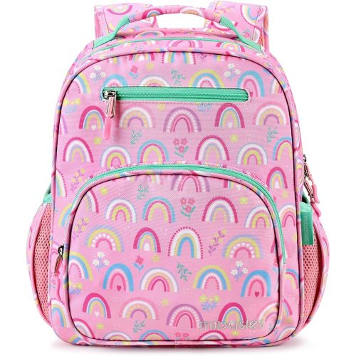 mibasies Girls Backpack 5-8: Lightweight Kids Backpacks for Girls - Girl Bookbag for Elementary School - Rainbow Pink