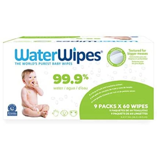 Baby Wipes, WaterWipes Textured Sensitive Baby Diaper Wipes, 99.9% Water, Unscented & Hypoallergenic, for Baby & Toddlers, 9 Packs (540 Count)