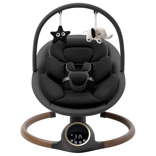 Baby Swing for Infants with 5 Point Harness, 5 Speeds Infant Swing with Soft Cushion, 10 Songs and Bluetooth Music for Newborn, Remote Control & Touch Panel Use, Black