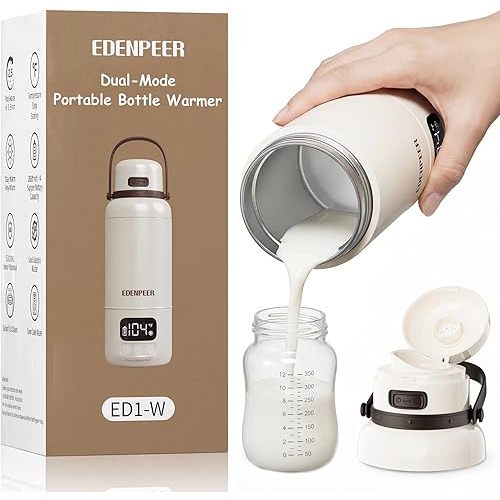 Portable Bottle Warmer for Travel,Typ-C&AC Dual Power Mode with Built-in Sterilizer,Baby Milk Warmer On The Go and 120W Fast Heating Breastmilk,Formula,Water,3” Wide Mouth&17oz Large Capacity