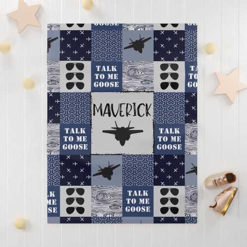 Talk to Me Goose Top Gun Baby Blanket -Customizable, Fighter Jet Baby Blanket, Military Airplane Baby Blanket, Baby Shower Gift, Baby Boy