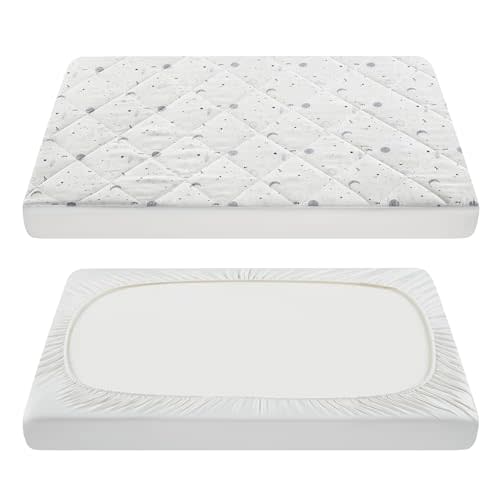TILLYOU Pack and Play Sheets for Toddler Mattress, Mini Crib Sheets Fitted Up to 3" Deep, Breathable and Soft fit 39"x27", The Little Sun