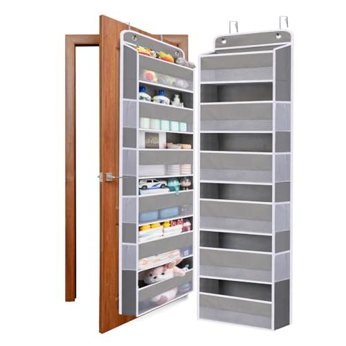 WishJazz Over The Door Organizer 6 Large Pockets, 50 lbs Heavy Duty Hanging Organizer Storage, Behind Door Closet Organizer and Storage for Nursery, Bedroom, Bathroom, Toys Cosmetics Sundries Grey