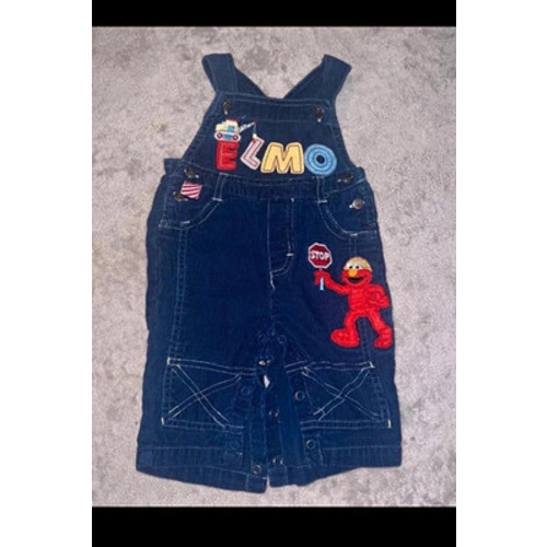 Vintage Sesame Street Elmo Blue Corduroy Overalls 3-6M Cotton Snap