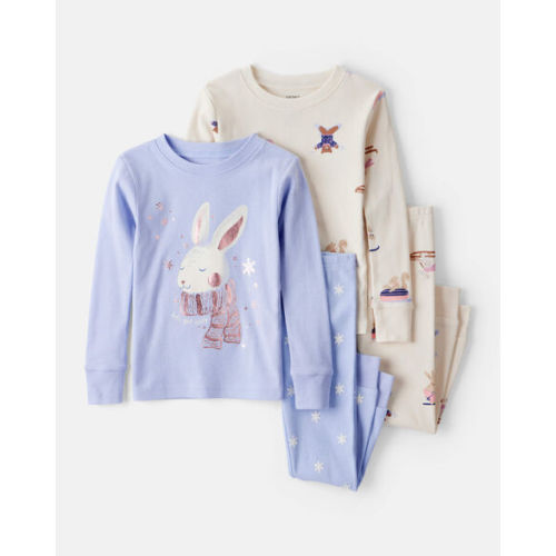 Baby Girl Bunny Winter Print 100% Cotton Long-Sleeve Snug Fit 4-Piece Pajamas - Blue/White - Carter's | Carter's