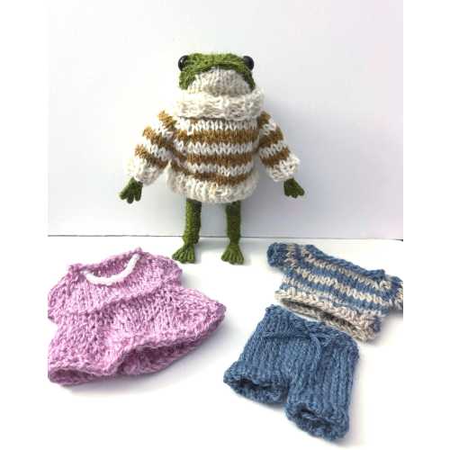 Hand Knitted Clothing to fit 5” Frog and Toad, Customizable Outfits, Sweater, Dress, Shirt or Pants (Frog Not Included)