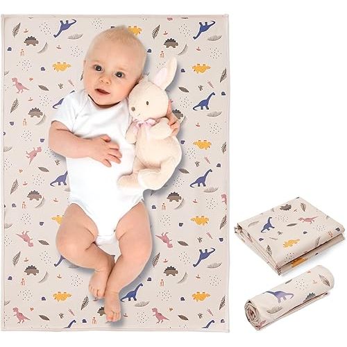 Vegan Leather Baby Changing Mat - Wipeable Portable Changing Pad, Foldable Travel Changing Mat for Baby, Newborns Toddlers Shower Gifts (Dinosaur,20"*28")