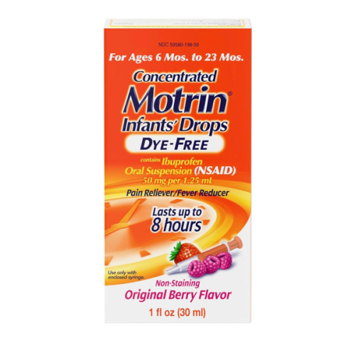 Motrin Infants' Oral Suspension Concentrated Liquid Medicine Drops with Ibuprofen, NSAID Fever Reducer & Pain Reliever for Babies, Dye Free, Alcohol-Free, Original Berry Flavor, 1 fl. oz