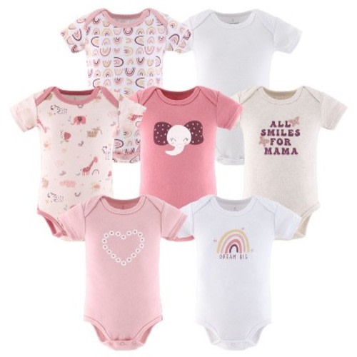 The Peanutshell Rainbow Safari Baby Bodysuits for Girls, 7-Pack, 6-9 Months