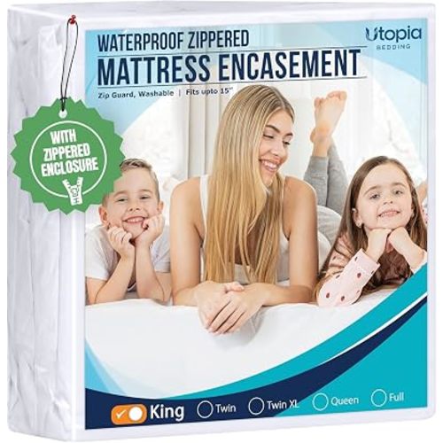 Utopia Bedding King Size Mattress Protector Zippered, 100% Waterproof
