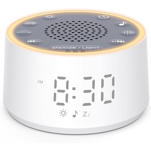 Dreamegg Sound Machine with Nursery Lamp - Sound Machine Baby, Soothing Sounds, Timer, Memory Function, 10 Colour Night Light, White Noise Machine Alarm Clock for Newborn Baby Registry Gift, White