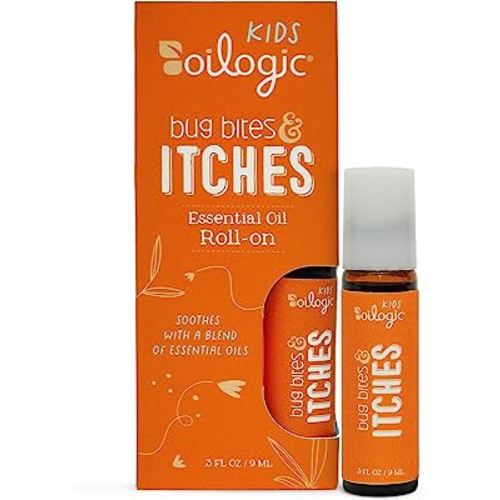 Oilogic Kids Bug Bites & Itches Roll-On Essential Oil - Gentle & Safe Aromatherapy Blend, 100% Pure Essential Oils (Tea Tree, Citronella & Spearmint Oil) Diluted with Castor & Jojoba Oil for Kids