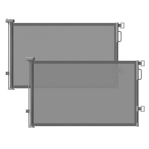 Cideny Retractable Baby Gates 2 Pack, 55" Wide Mesh Dog Gate Indoor, 34'' Tall Gate for Stairs Doorways Hallways Deck, Child Pet Safety Gate for Indoor Outdoor Home Use, Grey