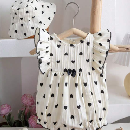 2pcs/Set Newborn Baby Girls Cute Fashionable Heart Print Sleeveless Bodysuit And Hat Set, Summer | SHEIN USA