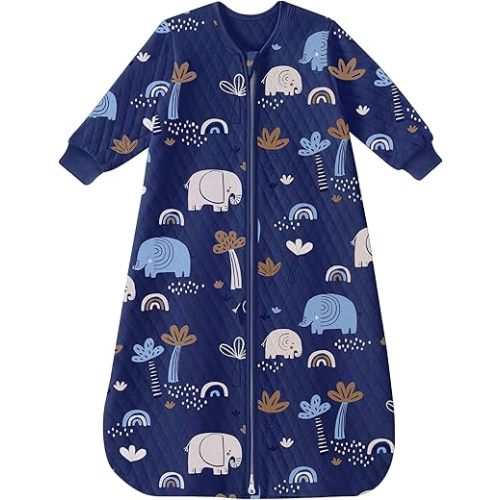 Yoofoss Baby Sleep Sack 6-12 Months 1.0 Tog Long Sleeve Sleep Sack Organic Cotton Wearable Blanket for Infants 2-Way Zipper Quilted Sleeping Sacks(Medium)