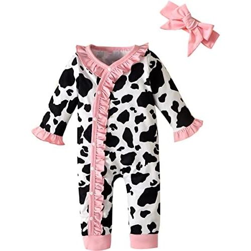 Newborn Cow Print Clothes Romper Baby Girl Cow Outfit Jumpsuit
