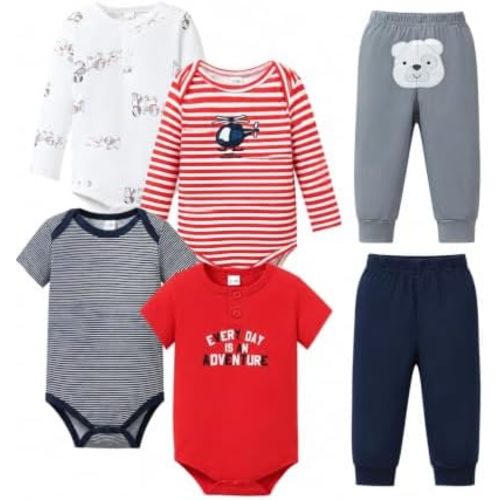 Jecson Baby Boy Clothes 6-Piece Boy Outfit Soft Bodysuits and Pants Set