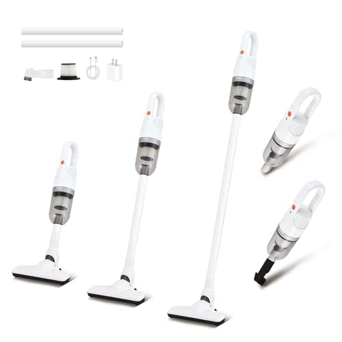 Handheld Vacuum Cleaner,Ultra-Lightweight Mini Portable Vacuums for Home, 6 in 1 Stick Vac Cleaners for Car,Pet Hair(White Cordless)