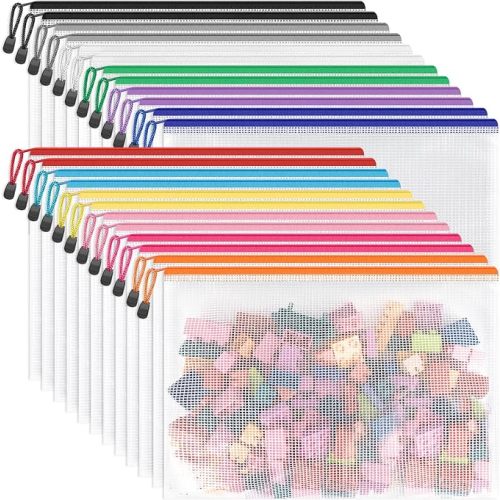 Umriox 24 Pack A4 Mesh Zipper Pouch Bags, Document File Organizer Storage
