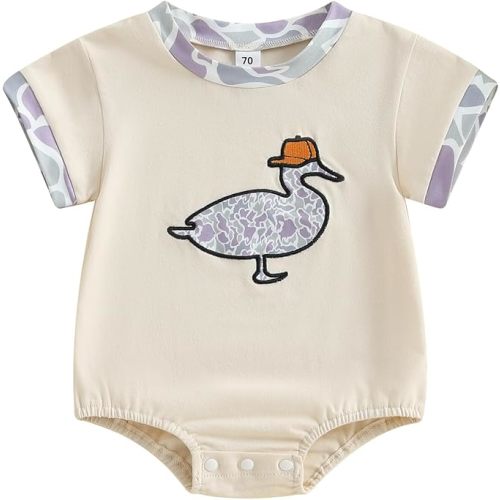 Biayxms Infant Baby Boy Girl Mallard Duck Romper Short Sleeve Animal Duck One Piece Bodysuit Tops Hunting Baby Clothes