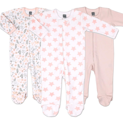 The Peanutshell Baby Sleepers for Girls Set of 3 - Soft Cotton Footed Pajamas for Newborns, Infants & Toddlers - Flower