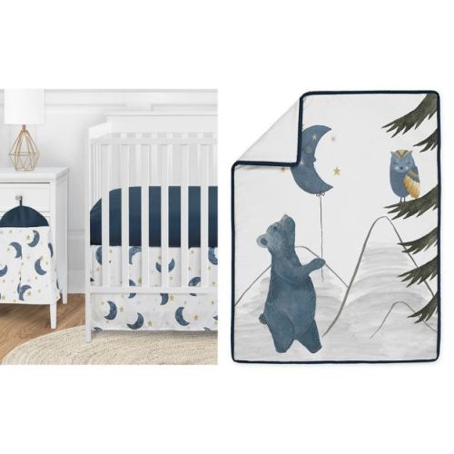 Sweet Jojo Designs Boy or Girl Gender Neutral Unisex Baby Crib Bedding Set - Bear and Moon Blue and Gold 4pc