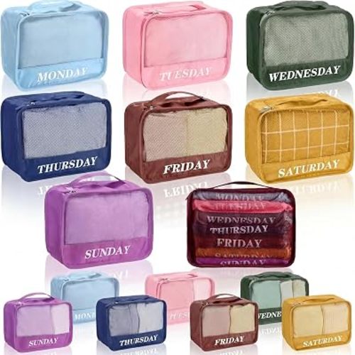 15 Pcs Day of Week Packing Cubes Travel Kids, 9x7x3inch, Boho