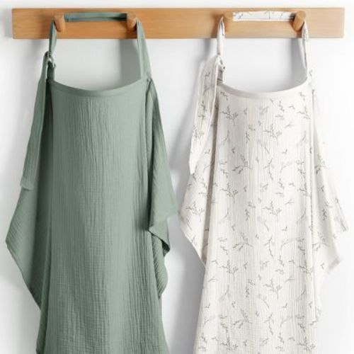 Comfy Cubs Muslin Nursing Cover, Pack of 2 - 100% Cotton Adjustable Neck Strap with Privacy Coverage - Branch Pattern and Fern