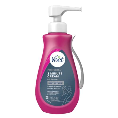 Veet Professional 2 Minute Cream for All Skin Types with Shea Butter, Full Bikini & Pubic Hair Removal, Dermatologically Tested, 13.5 FL OZ Bottle w/Spatula