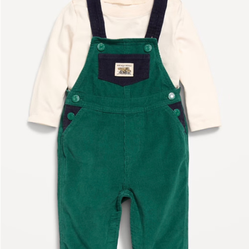 Long-Sleeve T-Shirt and Corduroy Overalls Set for Baby