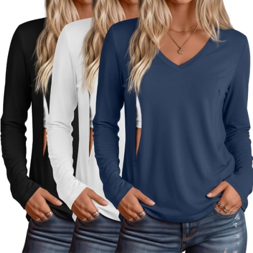 Huukeay 3 Pack Maternity Nursing Tops Breastfeeding Shirts
