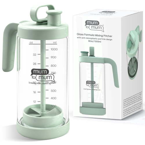 32oz Glass Formula Mixing Pitcher, Formula Pitcher Milk Pitcher Premium Borosilicate Microplastic-Free Leak-Proof Design,Breastmilk Storage,Dishwasher Safe & Thermal Shock Resistant (Light green)